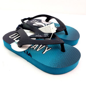 Old Navy Toddler Boys Size 7 Blue Palm Tree Slip On Back Strap Flip Flop Sandals